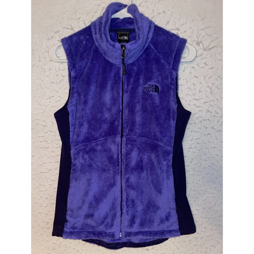 The North Face Womens Purple Fuzzy Vest Size S Full Zip Furry Pockets